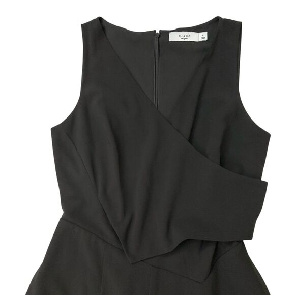 Ali & Jay Jumpsuit Womens Small Black Asymmetrical Pleated One-Piece V-Neck - Picture 3 of 12